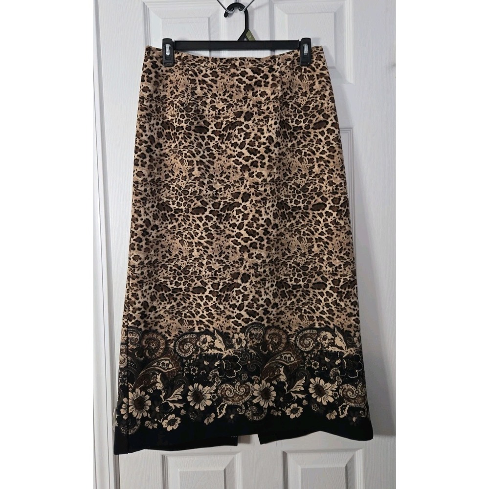 Kim Rogers Signature Womans Maxi Skirt Size Large Leopard‎ Print With Paisley